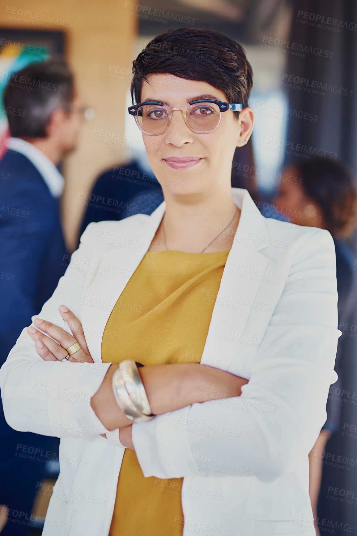 Buy stock photo Office, crossed arms and portrait of business woman with confidence, company pride and smile. Government diplomat, representative and person for international relations, collaboration and partnership