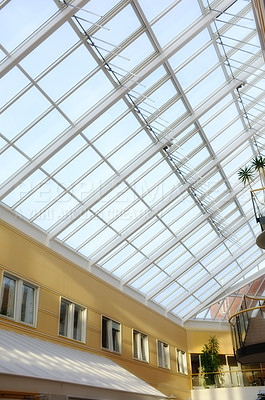 Buy stock photo Background, windows and glass for light, apartment or architecture in modern hallway, building or house. Textures, view and skyline for interior design, minimal or creative as property, hotel or home