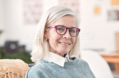 Buy stock photo Happy, glasses and portrait of mature businesswoman in office for creative company with entrepreneurship. Smile, spectacles and female copywriting ceo from New York for magazine agency with career.