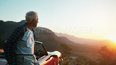 Buy stock photo Shot of a senior man out on a road trip