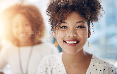 Buy stock photo Portrait, business woman and team of women in office for collaboration, vision and planning startup success. Black woman, business people and face of worker with colleague for teamwork, plan and idea