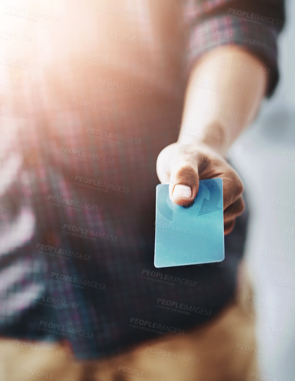 Buy stock photo Man, hand and credit card for payment, checkout or purchase product at retail shop or store. Closeup of male person, hands or customer showing debit for shopping, transaction or banking to pay