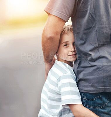 Buy stock photo Shot of a father and son spending quality time together