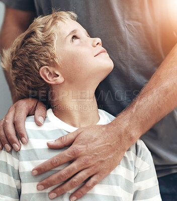 Buy stock photo A cute young boy looking up to his father - close-up