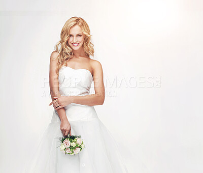 Buy stock photo Studio portrait of happy bride