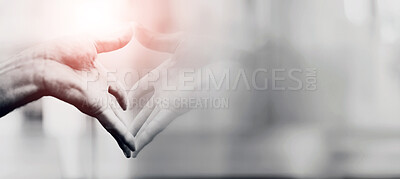 Buy stock photo Closeup, window and hand with a reflection, glass and grey with monochrome and aesthetic. Zoom, person and model with light, design or fingers with art, interior and press with creativity or artistic