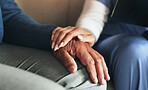 Hands, nurse and senior man with support, compassion and healthcare with retirement. Closeup, medical and professional with patient, pensioner or wellness with dementia, home or empathy with sympathy