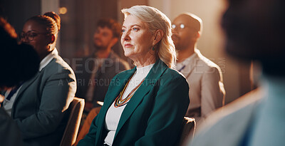 Buy stock photo Business woman, audience and development for conference, presentation and global seminar with diversity. Corporate event, convention and networking for collaboration, workshop and industry growth