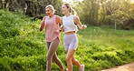 Fitness, running and mother with girl in park for workout, outdoor exercise and wellness for energy. Mature mom, daughter or happy women in nature for training, sports or cardio health in Australia