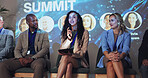 Conference, event and keynote speaker with business people and technology for networking, industry panel and summit. Convention, stage and ai ethics with seminar for audience, showcase or news