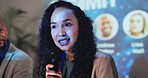 Conference, speech and keynote speaker with business woman and technology for networking, industry panel and summit. Convention, stage and ai ethics with seminar for audience, event showcase or news