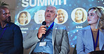 Speech, event and keynote speaker with business people and technology for networking, industry panel and summit. Convention, stage and ai ethics with conference for audience, showcase or news