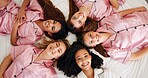 Above, bridesmaid and portrait with women in bedroom for wedding day, bridal party and support. Celebration, sleepover and event with people at home for ceremony, maid of honor and engagement