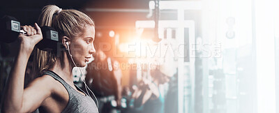 Buy stock photo Shot of a woman doing weight exercises at the gym