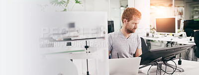 Buy stock photo A shot of a young man printing his designs on a 3D printer