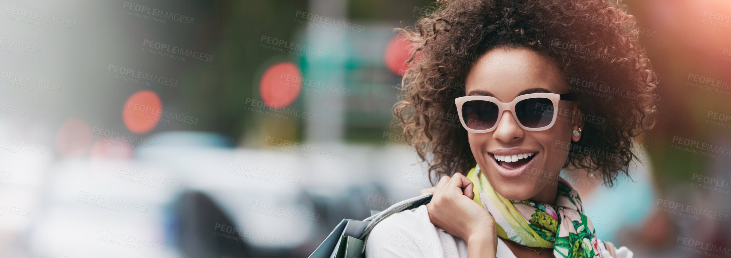 Buy stock photo Portrait of an attractive young woman on a shopping spree in the city