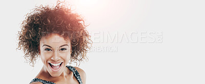 Buy stock photo Studio shot of a happy woman posing against a white background