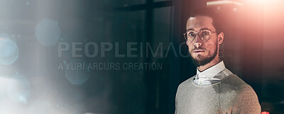 Buy stock photo Portrait of a handsome young designer working late in the office