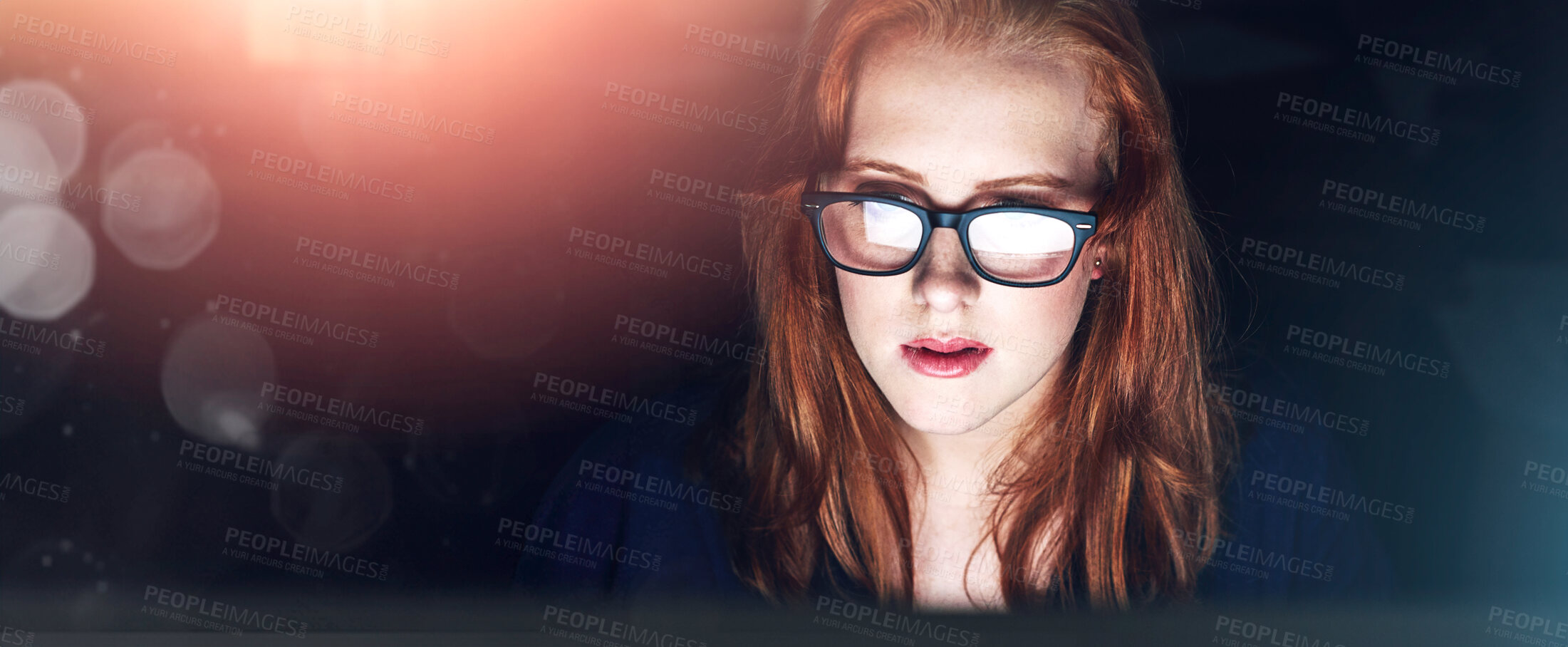 Buy stock photo Shot of a young businesswoman working late in her office