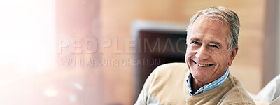 Buy stock photo Shot of a senior man relaxing at home