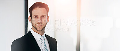 Buy stock photo Portrait of a corporate businessman working on his tablet in the office