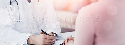 Buy stock photo Cropped shot of a male doctor talking to a patient in his office