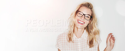 Buy stock photo Cropped shot of a beautiful young woman posing against a white background