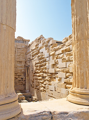 Buy stock photo Shot of crumbling columns of the classical world