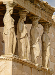 Greek history, ruin or ancient pillar with keystone arch, architectural detail for tourist attraction site. Background, outdoor or stone of temple building for culture in Acropolis, Greece in city