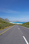 Nature, ocean and road with highway for adventure, destination and outdoor location for holiday journey. Driveway, sustainable and ecology with growth for plants, travel and landscape in Switzerland