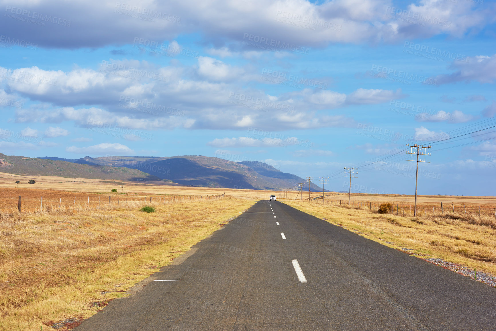 Buy stock photo Outdoor, highway and road with car for adventure, destination and location for holiday journey. Nature, sustainability and ecology with vehicle for travel, landscape and plants growth in Switzerland