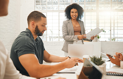 Buy stock photo Team, meeting and business people in office for planning creative project for startup. Discussion, collaboration and group of professional graphic designers with manager for company insights.