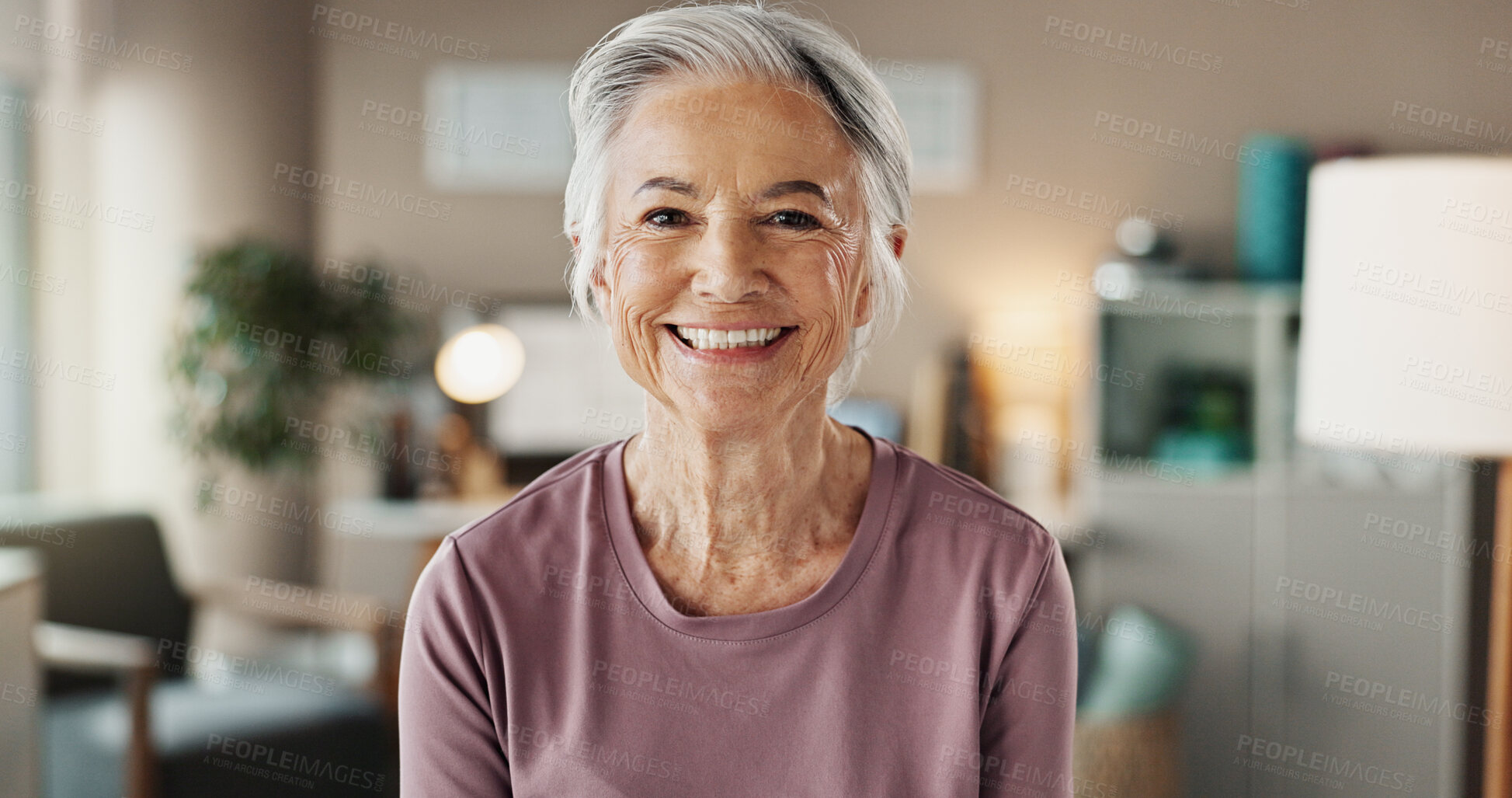 Buy stock photo Senior woman, portrait and smile with dental treatment, whitening results and cleaning confidence. Hygiene, mouth health and cosmetics for dentures, oral care and satisfaction for teeth aesthetic