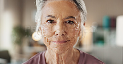 Buy stock photo Senior woman, portrait and smile with anti aging treatment, collagen facial results and microblading confidence. Beauty, face and cosmetics for wrinkles, skin hydration or dermatology with aesthetic