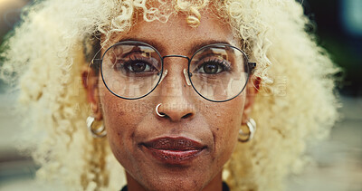 Buy stock photo Portrait, girl and glasses with eye care for optometry of lens prescription, vision healthcare and treatment. Woman, face and product frame with medical eyewear, ocular health and eyesight diagnosis