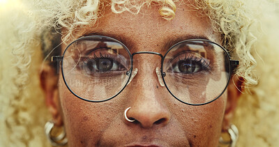 Buy stock photo Portrait, woman and glasses with eye care for optometry of lens prescription, vision healthcare and support. Girl, face and product frame with medical eyewear, ocular health and eyesight diagnosis