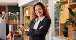 Receptionist, arms crossed and portrait of woman at hotel for hospitality, luxury and check in. Information, lobby and concierge with person at resort for consultant, assistance and reservation