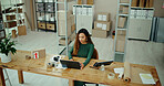 Ecommerce, supply chain and woman on laptop for shipping, distribution and small business courier service. Delivery, quality control and worker with email for online shopping, logistics and order