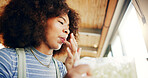 House, below and woman in kitchen for tasting smoothie with nutrition, diet and flavor. Female person, apartment and African girl with wellness, healthy and weight loss with milkshake and blender