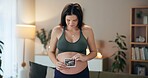 Pregnant woman, sonogram and thinking in home for baby development, growth or update. Happy, maternity picture and future mother with fetal ultrasound for prenatal health, IVF results and motherhood