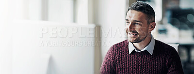 Buy stock photo Cropped shot of a businessman working on his computer in an office