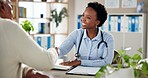 Happy woman, doctor and patient with handshake for consultation, medical insurance or application at office. Female person, cardiologist or healthcare worker shaking hands with client for health form