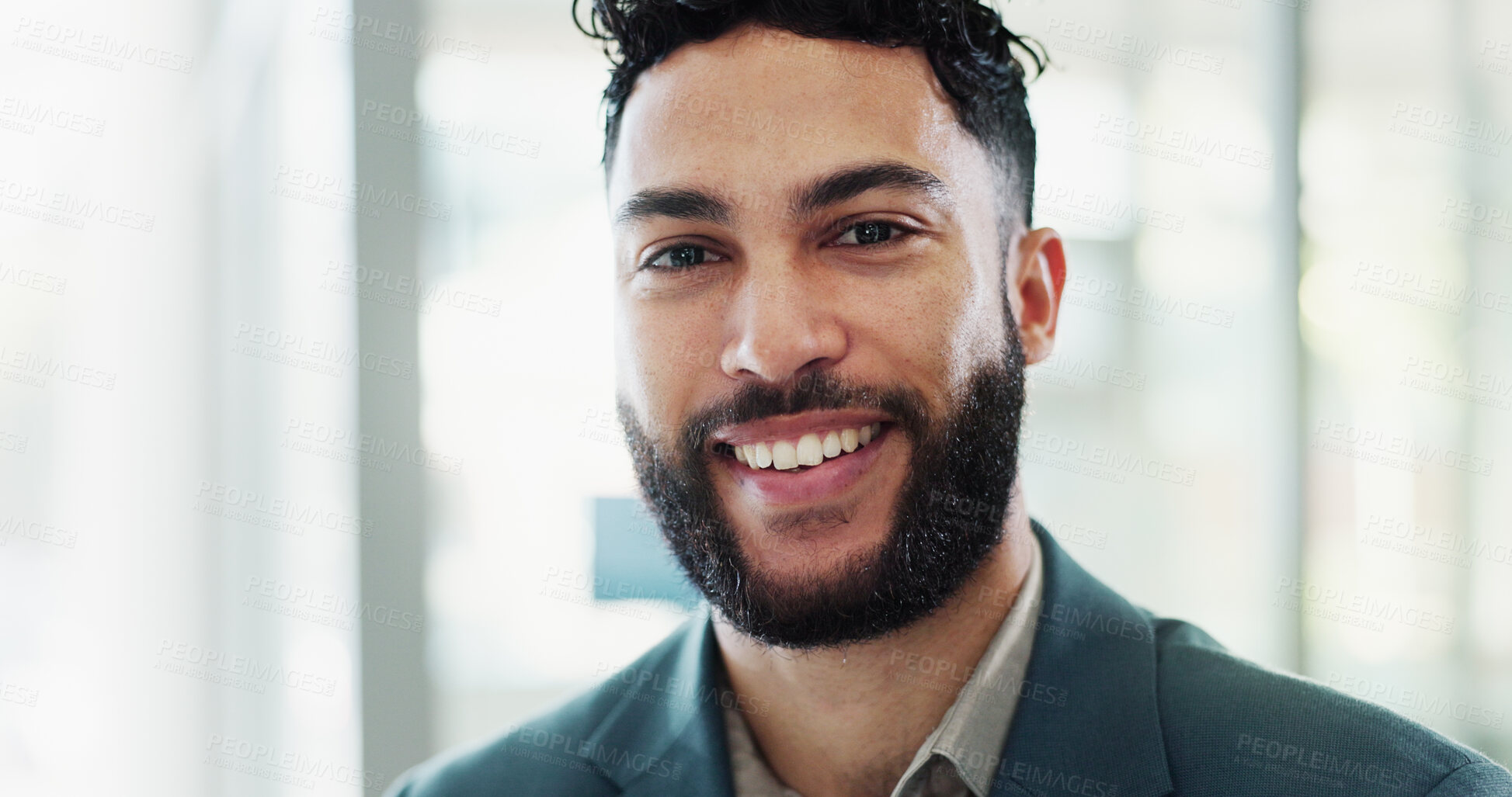 Buy stock photo Portrait, lawyer and career man in office as professional, advisor and law firm with smile. Male person, happiness and confidence as staff, legal representative and consultant in company or corporate