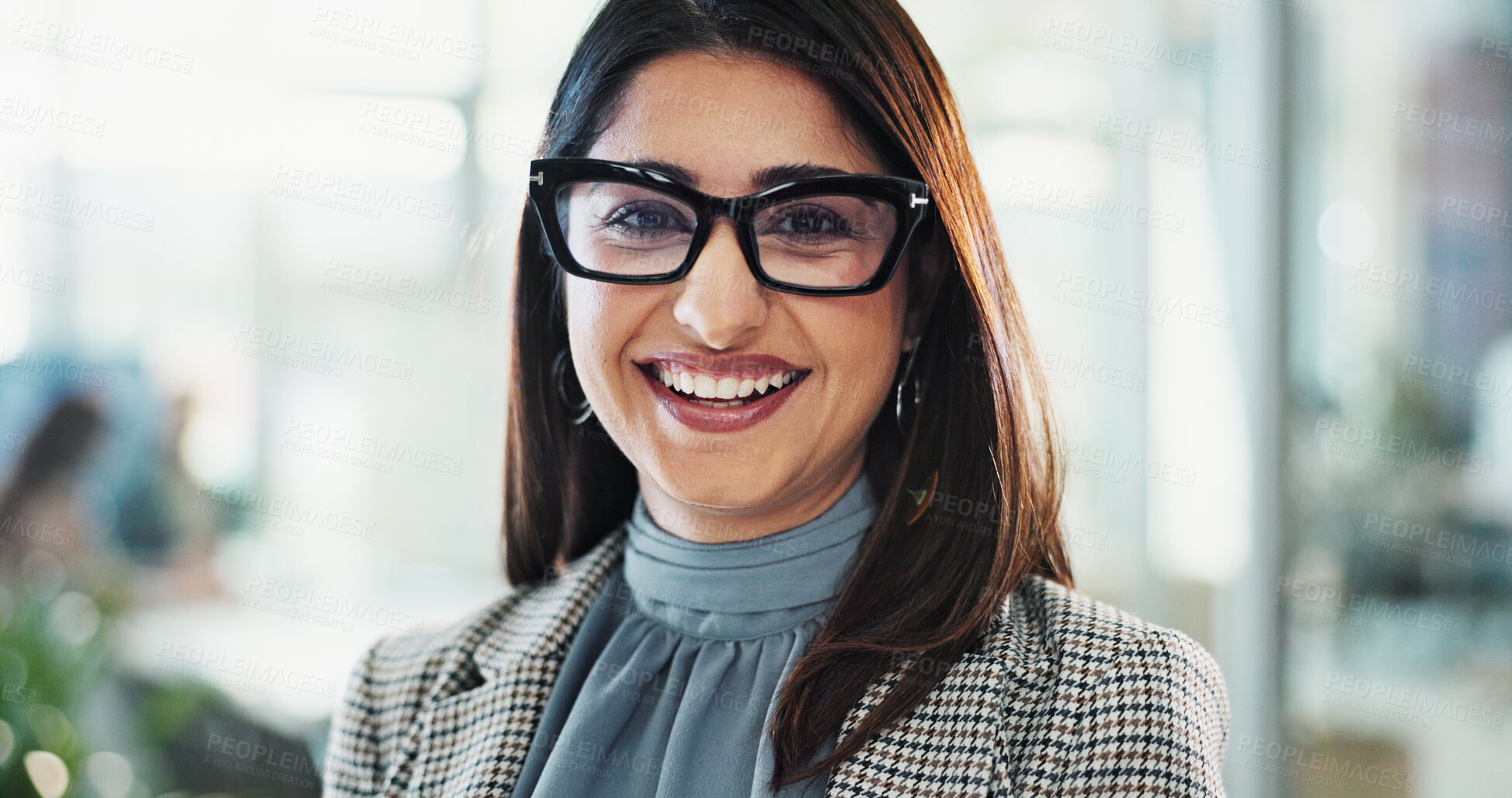 Buy stock photo Portrait, lawyer and career woman in office as professional, advisor and law firm with smile. Female person, happy and confidence as staff, legal representative and consultant in company or corporate