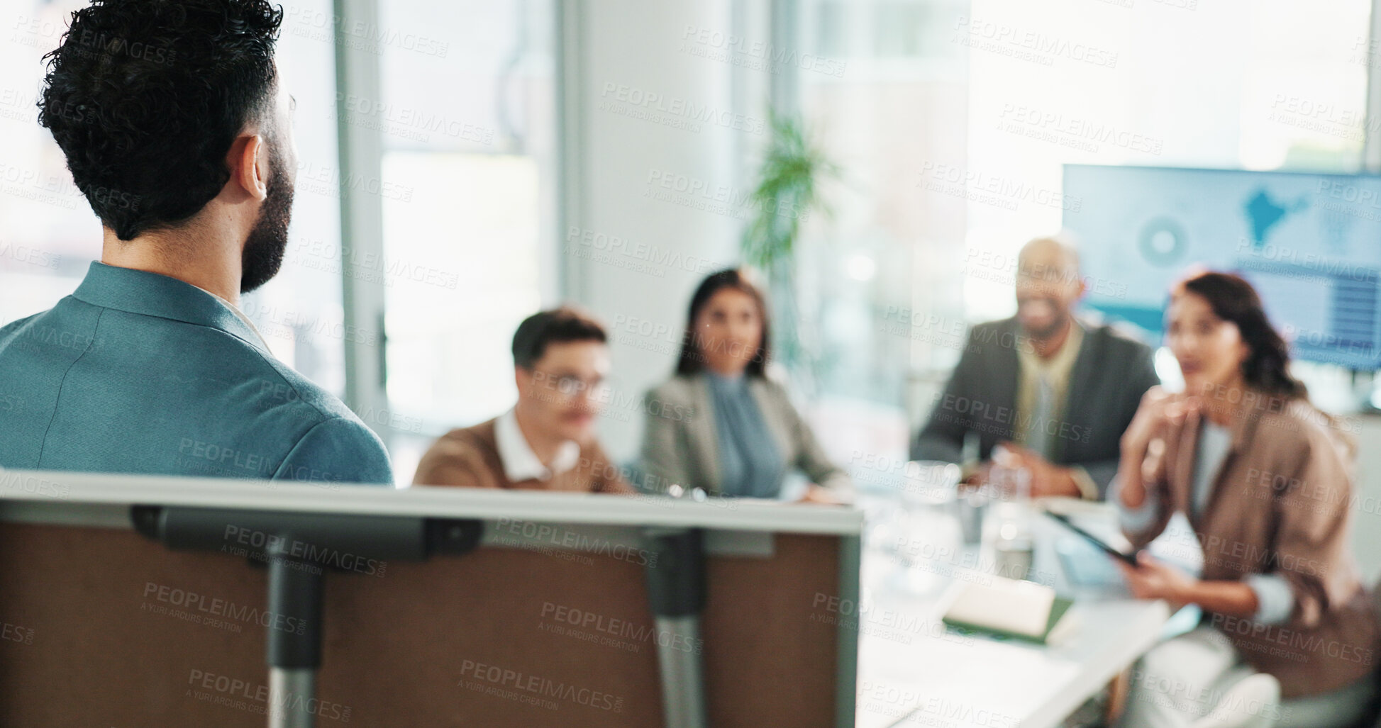 Buy stock photo Group, business man and whiteboard for presentation, training or compliance officer coaching in company. Team, leader or workshop meeting for learning rules, policy or brainstorming ideas for project