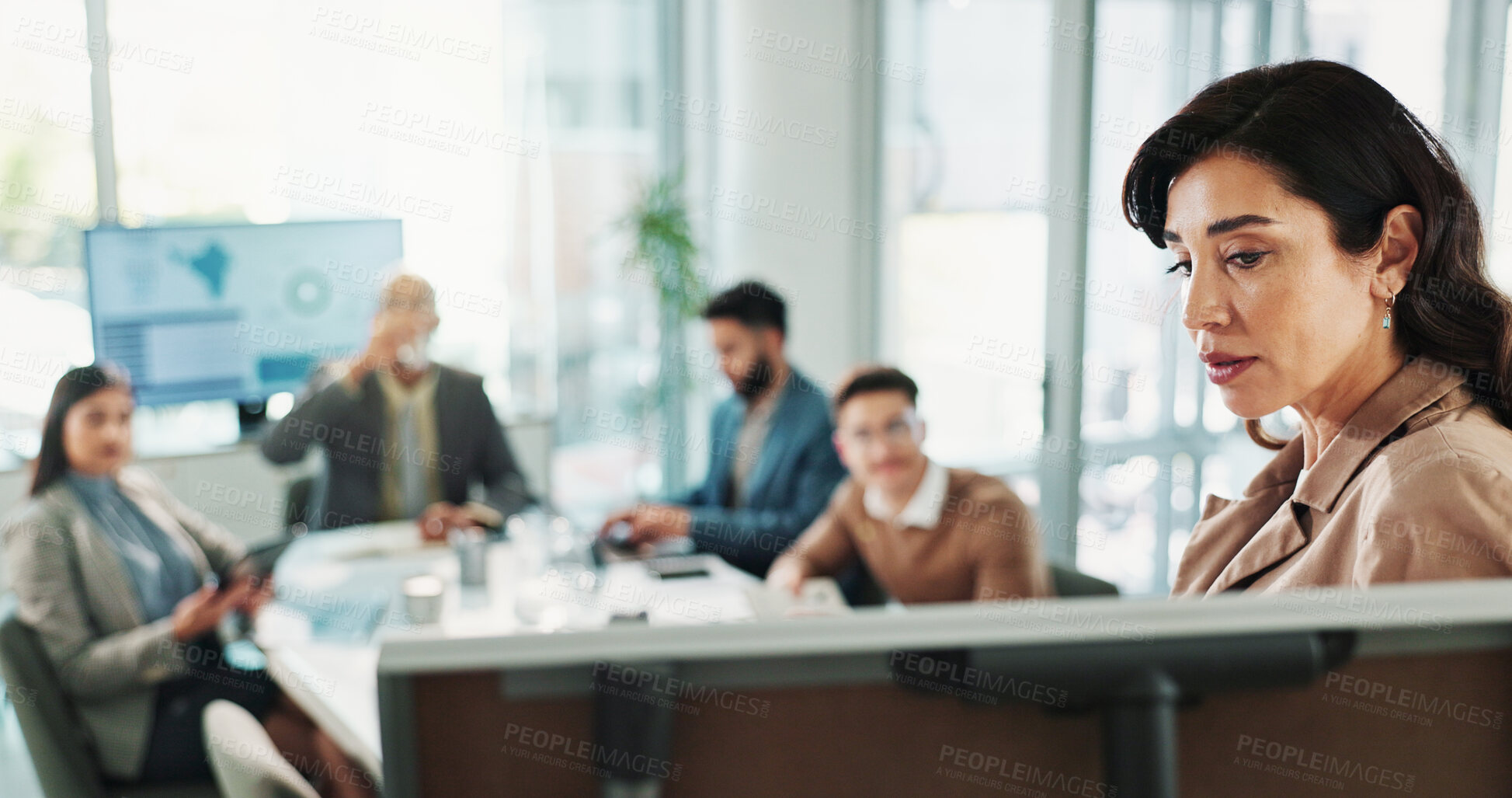 Buy stock photo Manager, business woman and whiteboard for presentation, training or compliance officer coaching. Team, leader and workshop meeting for learning rules, proposal and brainstorming ideas in company