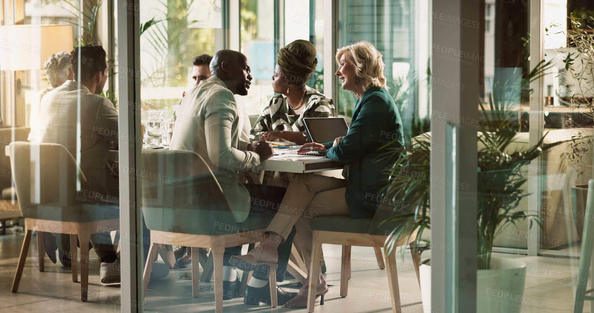 Buy stock photo Corporate, people and talking at meeting office of project research, teamwork and investment discussion. Women, communication and advice with finance proposal, information and feedback as Accountants