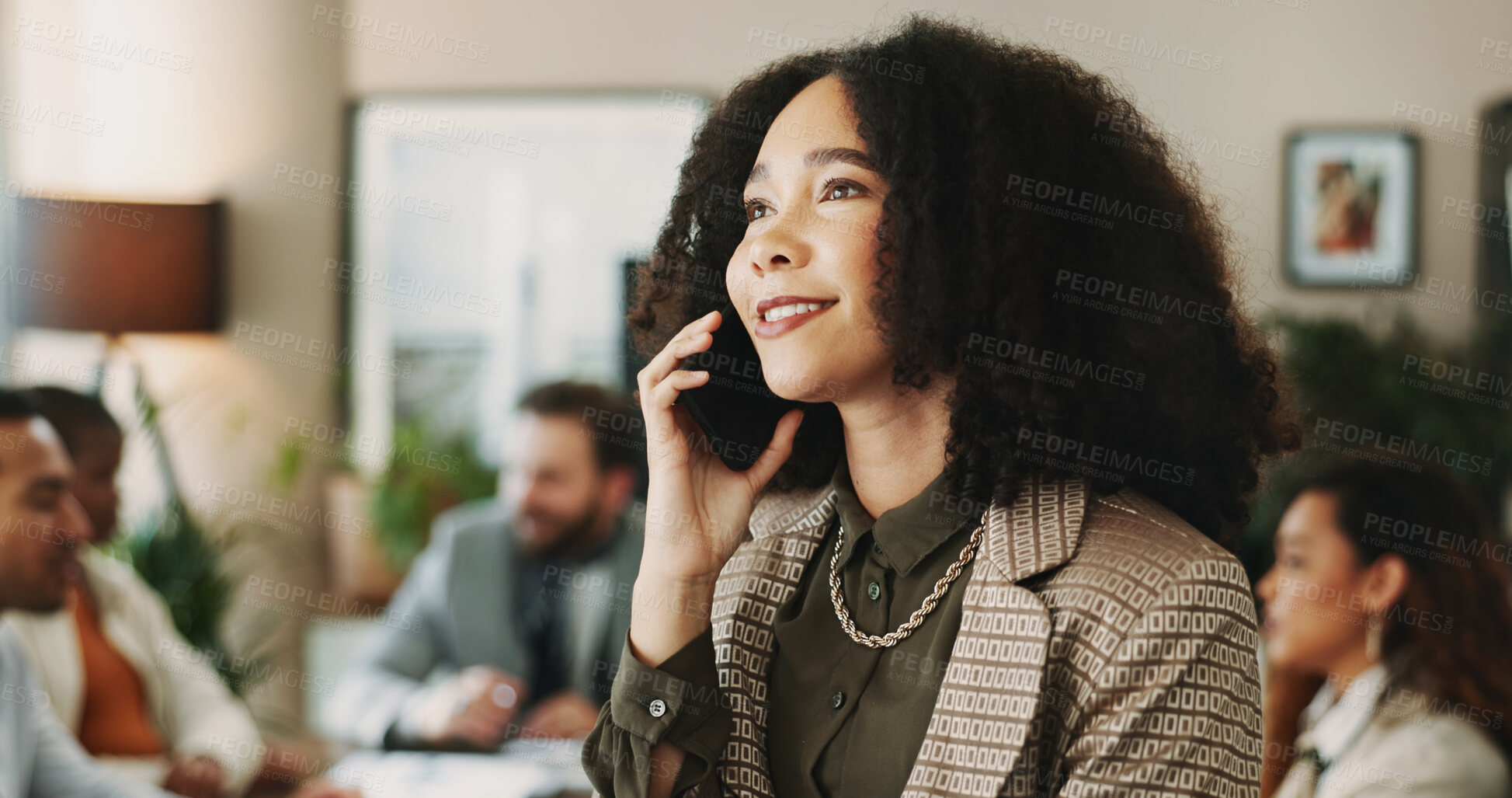 Buy stock photo Phone call, advice and business woman in office for planning, client negotiation and account broker. Communication, networking and consultant with person and mobile for contact, discussion or talking