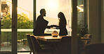 People, welcome and handshake for meeting in office of partnership, introduction and interview success. Staff, greeting and agreement respect with promotion deal, onboarding offer and b2b opportunity