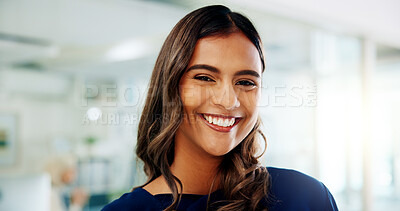 Buy stock photo Smile, confident and portrait of woman in office for startup business with creative career. Happy, professional and female graphic designer from Mexico with positive attitude and pride in workplace.